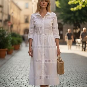 Exetera Elegant White Lace Midi Dress Size EU42